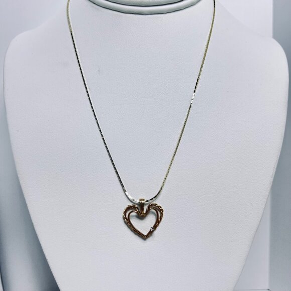 Gold Tone Box Chain Necklace With Rhinestone Heart Pendant (5706) - Picture 1 of 5